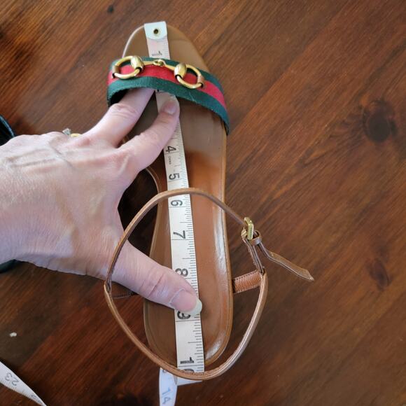 Gucci Vintage Horsebit Web Stripe Brown Leather Sandals Block Heels 9.5 39.5 - Picture 10 of 12